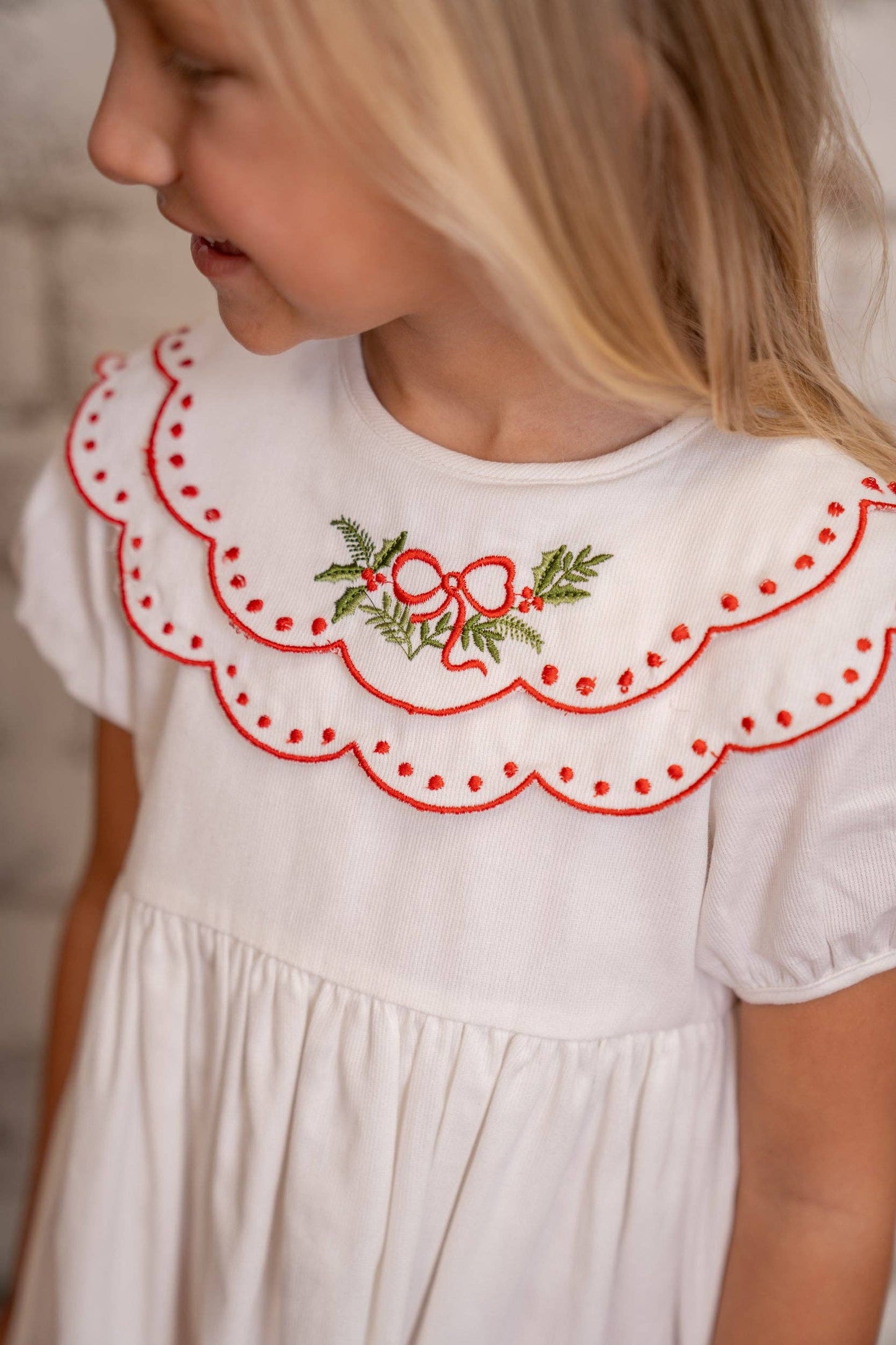 The Oaks Apparel Company - Collette White Holly Wreath Dress
