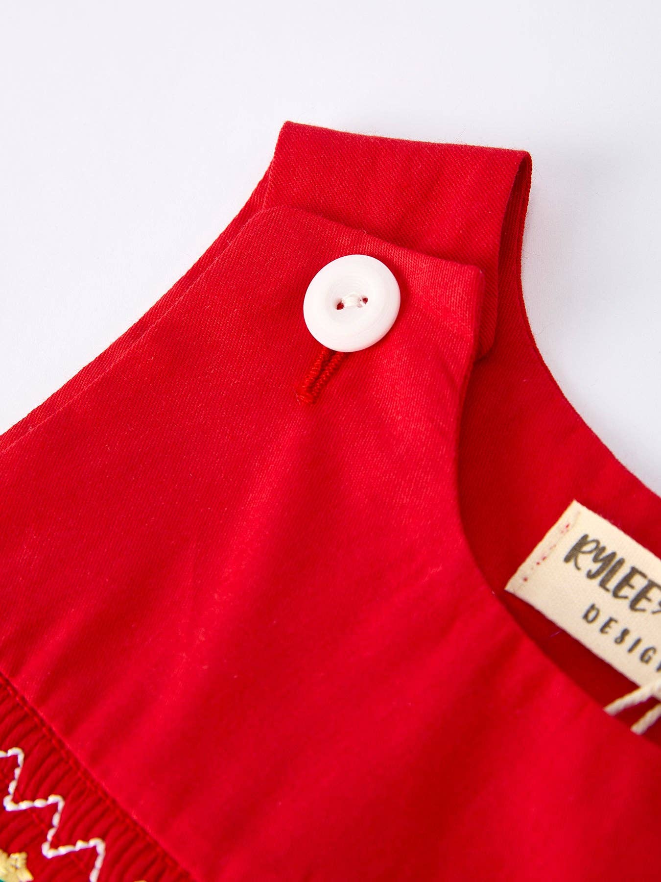 Rylee Faith Designs - Christmas Gingerbread Embroidery Red Baby Boy Romper with Bow