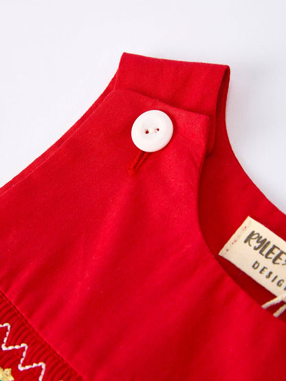 Rylee Faith Designs - Christmas Gingerbread Embroidery Red Baby Boy Romper with Bow