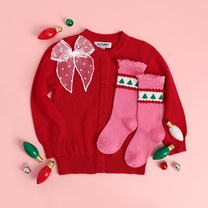 Little Stocking Co. - Pink Tree Lace Top Knee High Socks