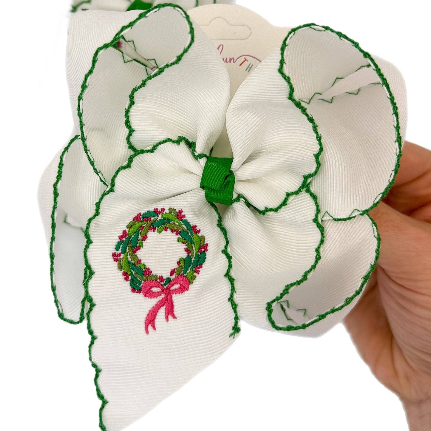Just For Fun Threads - Christmas Wreath Moonstitch Hair Bow