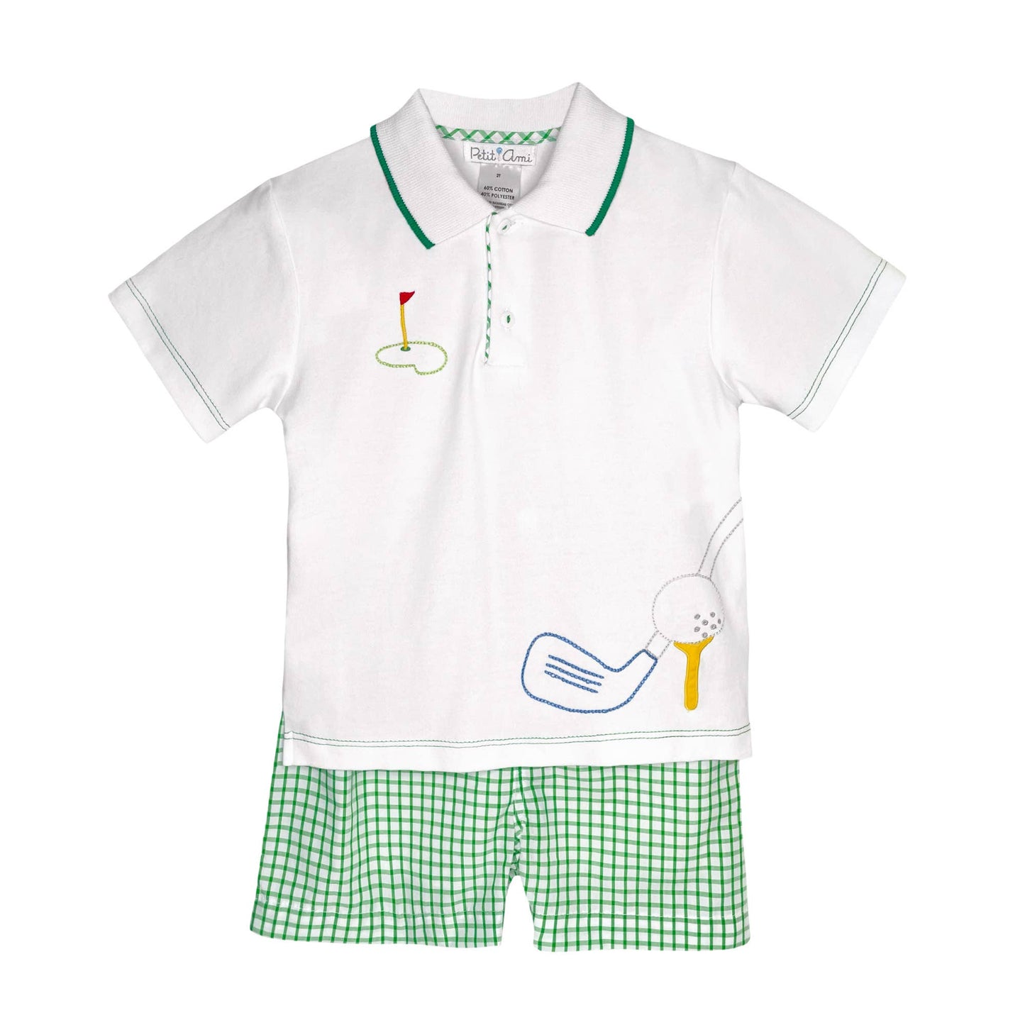 Petit Ami & Zubels - Shirt and Shorts Set with Golf Themed Embroidery