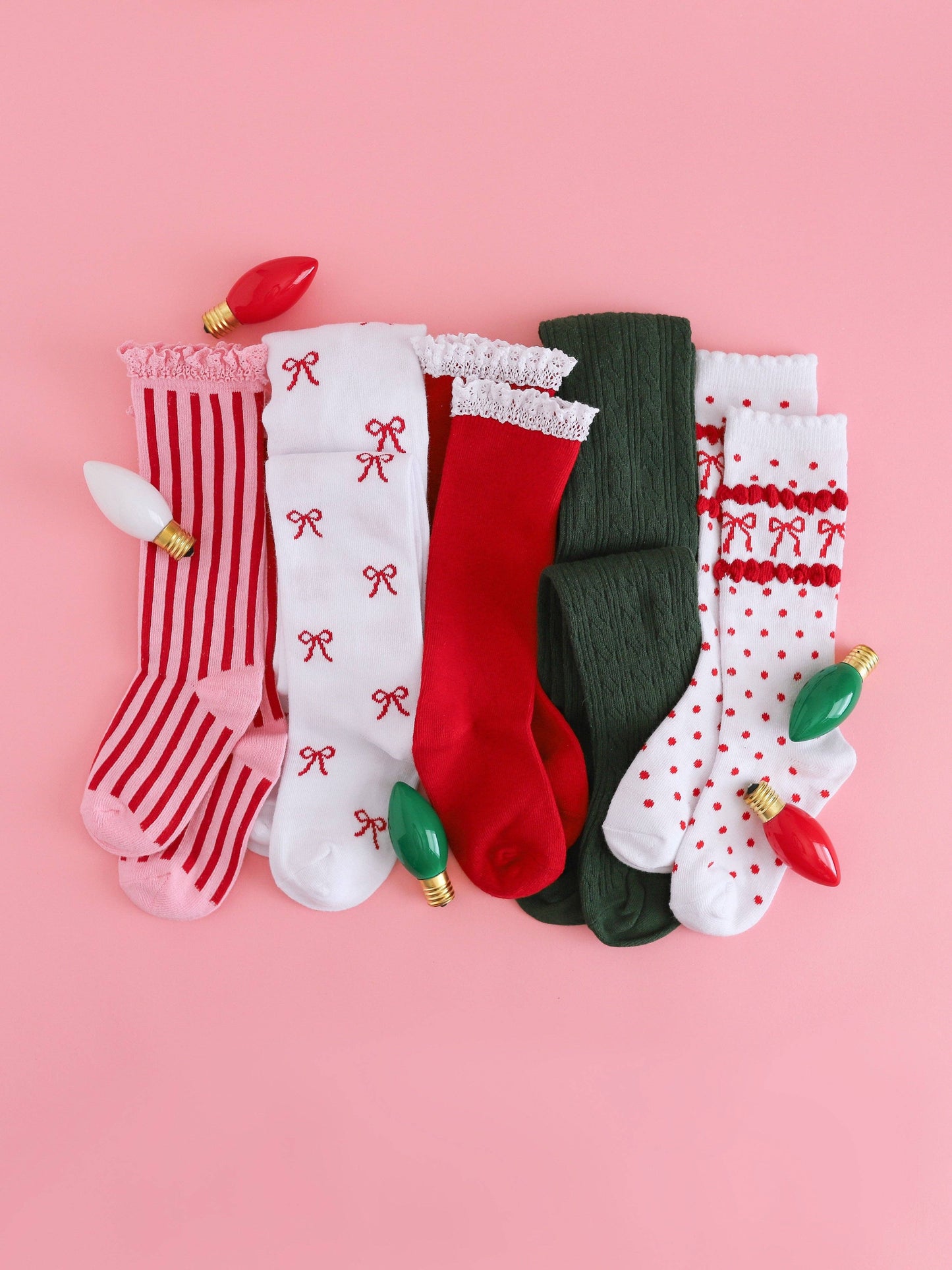 Little Stocking Co. - Red Bow Scalloped Knee Socks