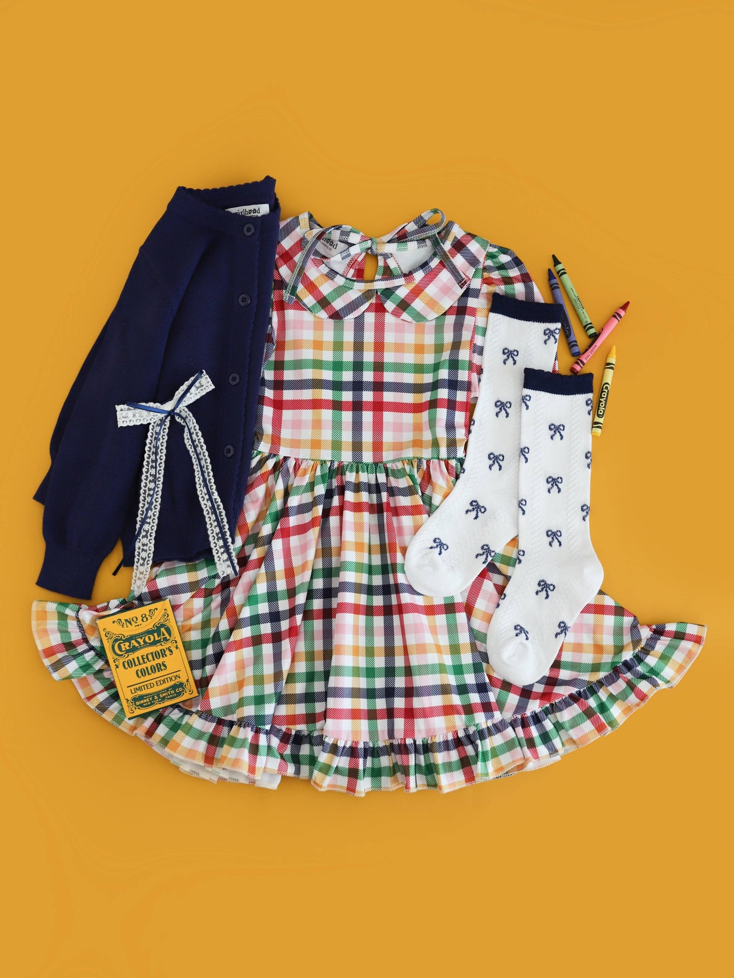 Little Stocking Co. - Navy Bow Scalloped Knee Socks