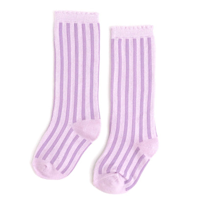 Little Stocking Co. - Lilac Striped Scalloped Knee High Socks