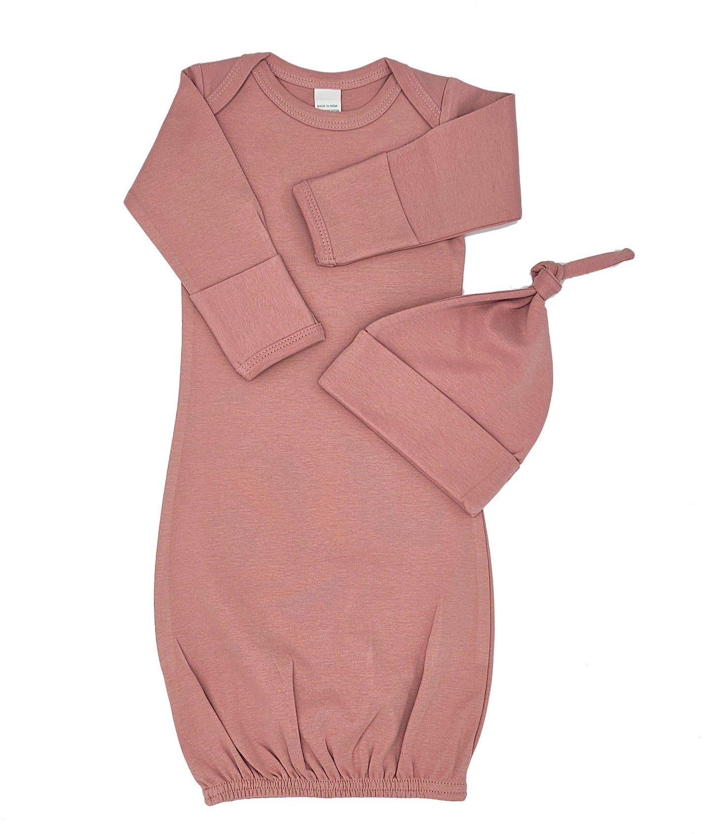 MONAG - Organic Long Sleeve Baby gown and knotted Beanie Gift Set
