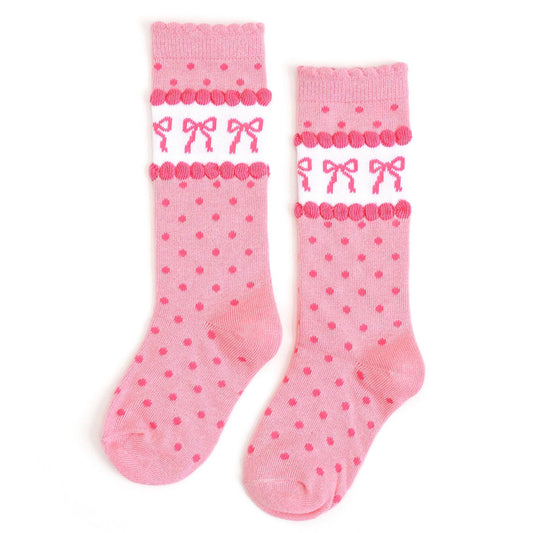 Little Stocking Co. - Pink Bow Scalloped Knee Socks