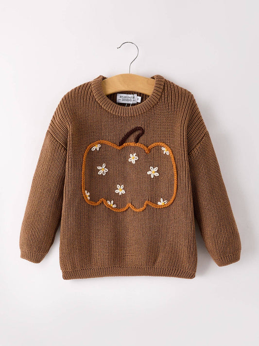 Rylee Faith Designs - Thanksgiving Halloween Pumpkin Floral Girls Pullover Sweater