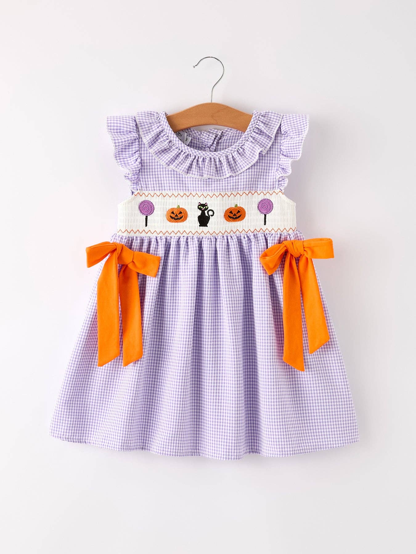 Rylee Faith Designs - Fall Halloween Purple Balloon Pumpkin Cat Smock Embroidery Baby Girl Dress