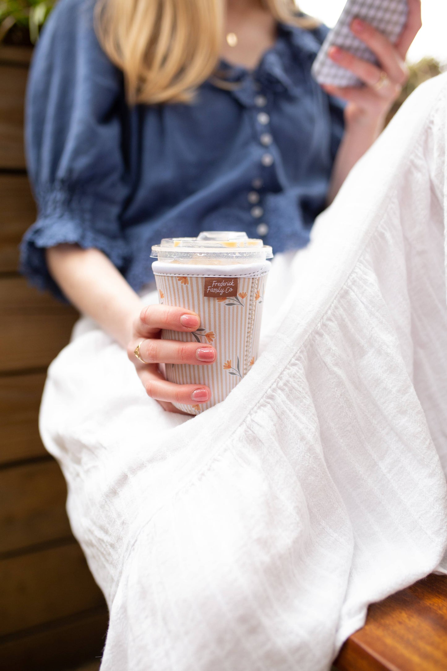 Frederick Family Co. - Iced Coffee Sleeve, Cute Reusable  Cup Holder Drink Sleeve, Coffee Lover Gift, Cold Drink Sleeve for Iced Coffee Cups