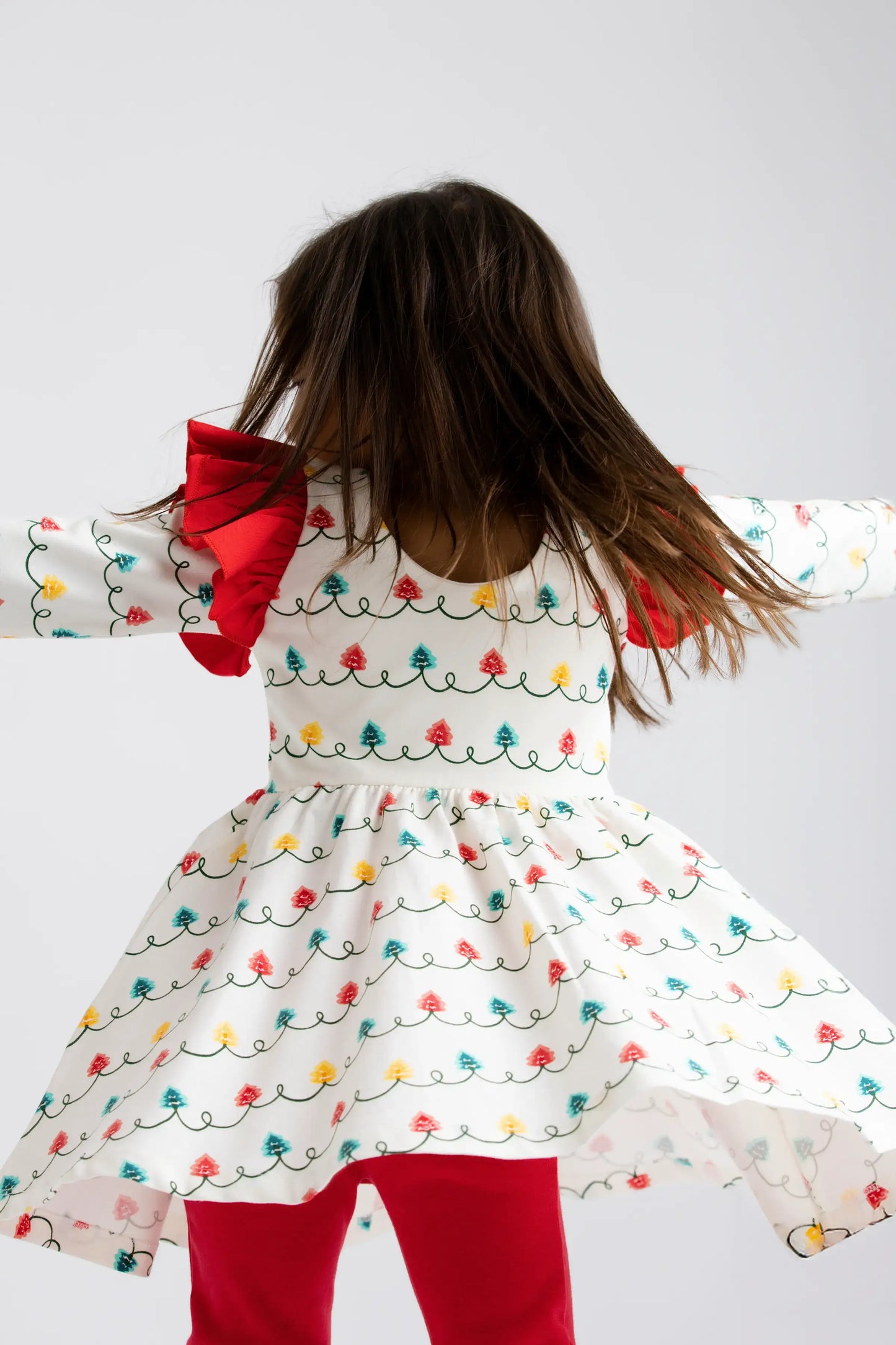Monica + Andy - Holiday Double Ruffle Let's Dance Dress_Holiday Tree Lights