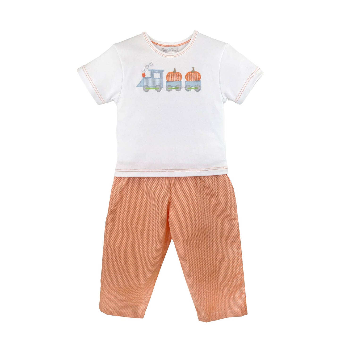 Petit Ami & Zubels - Pumpkin Train Applique Top & Pant Set