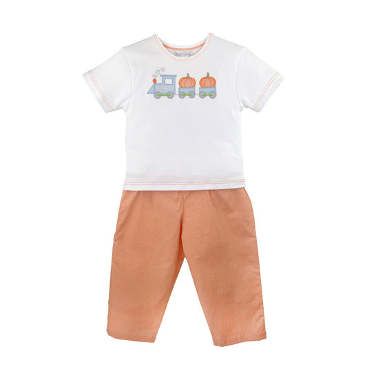 Petit Ami & Zubels - Pumpkin Train Applique Top & Pant Set