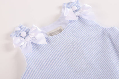 Light Blue Seersucker Ruffle Dress