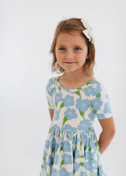 Good Apples Kids - Short Sleeve Twirl Dress in Blue Garden Pre-sale