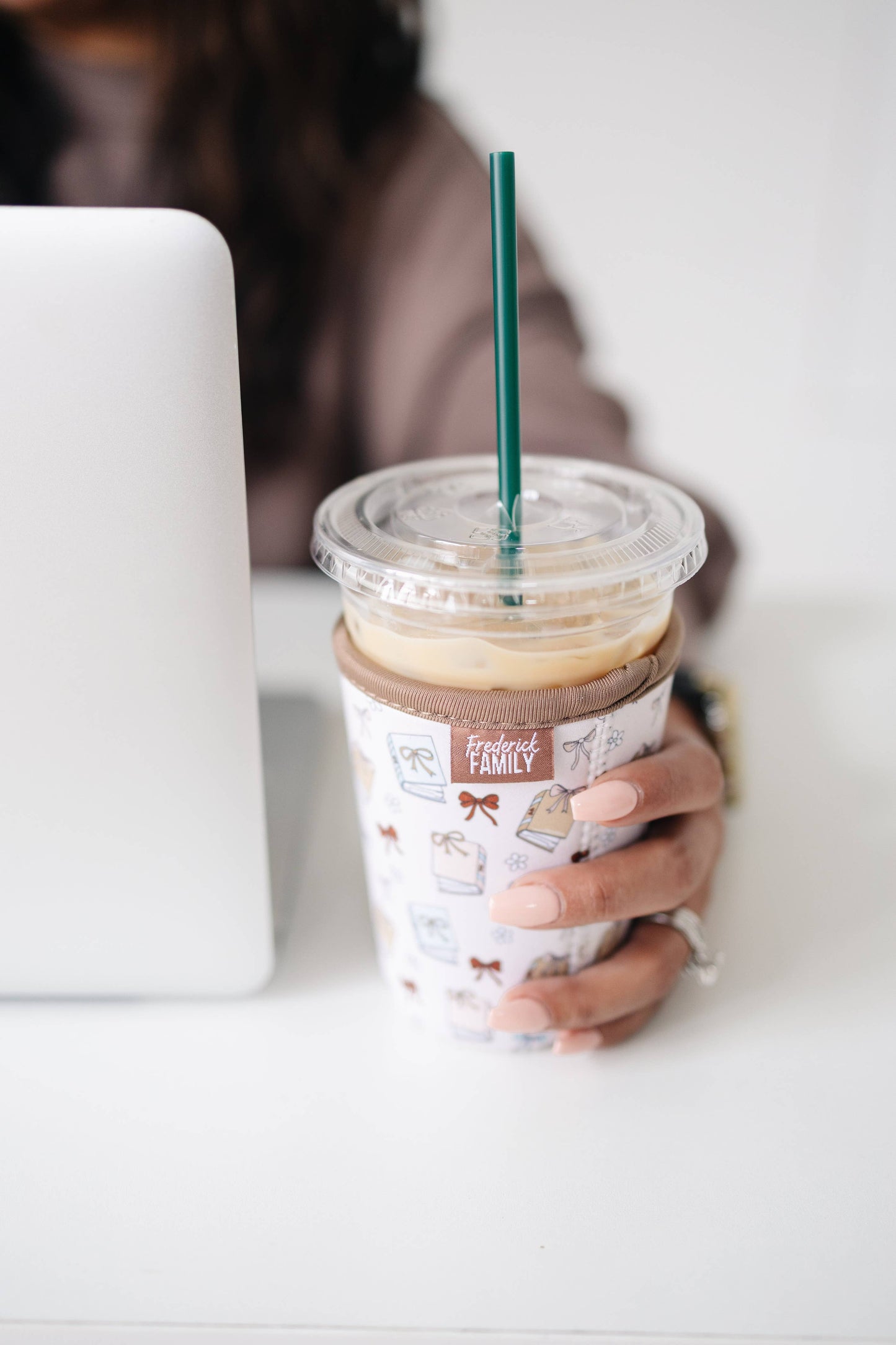 Frederick Family Co. - Iced Coffee Sleeve, Cute Reusable  Cup Holder Drink Sleeve, Coffee Lover Gift, Cold Drink Sleeve for Iced Coffee Cups