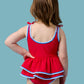 RuffleButts + RuggedButts - Girls Vintage Red Crochet Detail Peplum One Piece Swimsuit