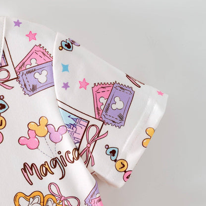 Auraquise - Girls Summer Cartoon Cute Magical Printed Party Outfits