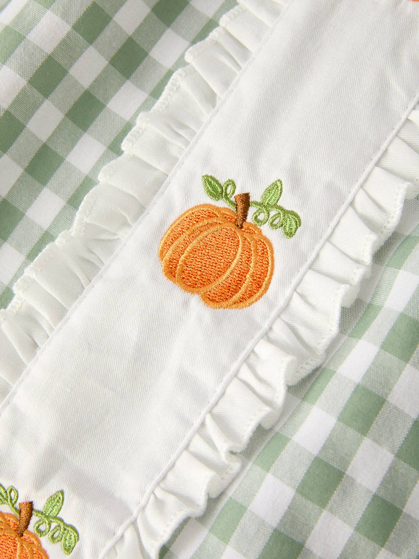 Rylee Faith Designs - Fall Halloween & Thanksgiving Pumpkin Applique Plaid Green Girls Dress