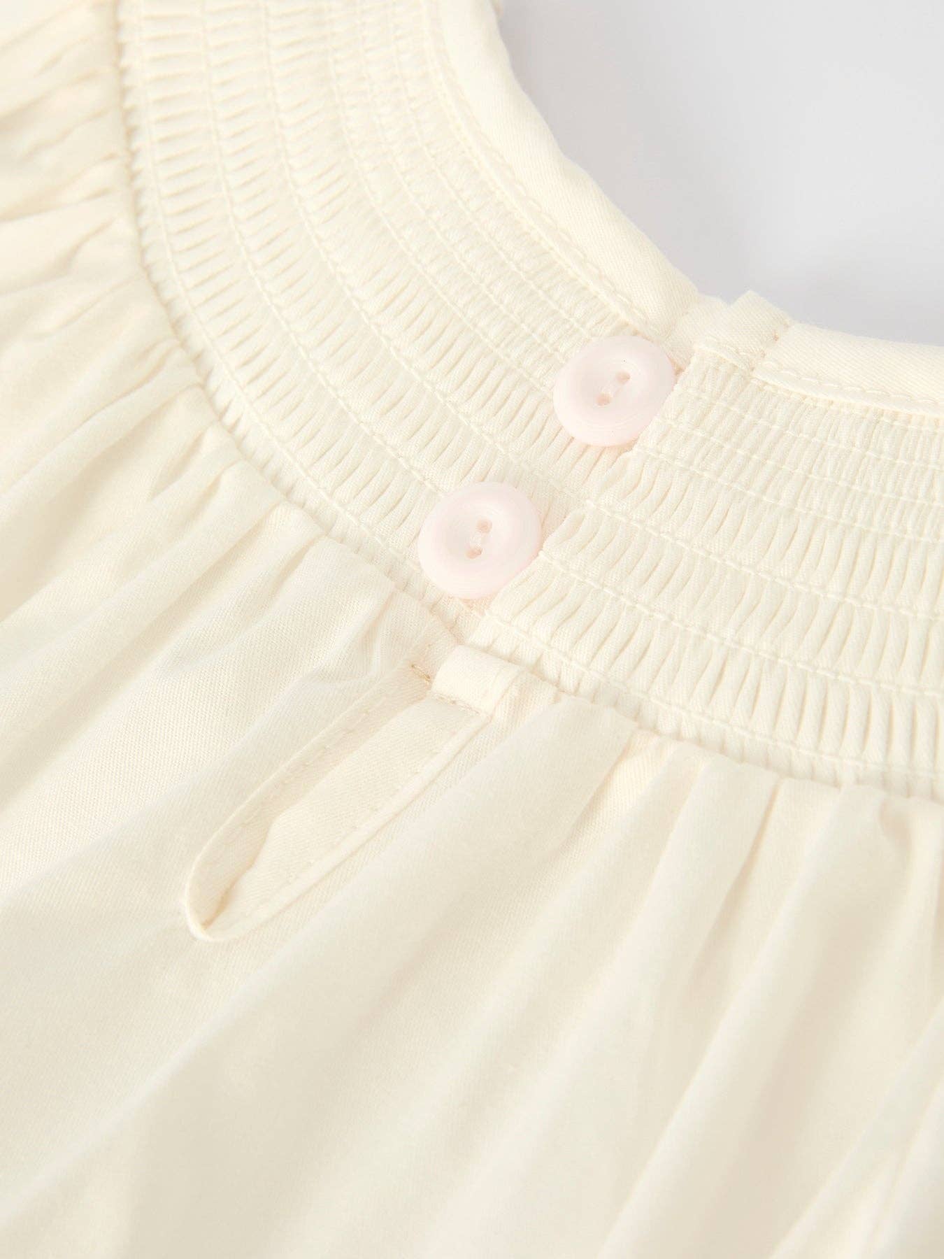 Rylee Faith Designs - Christmas Girl's Romper : Delicate Embroidery with Red Bow Details