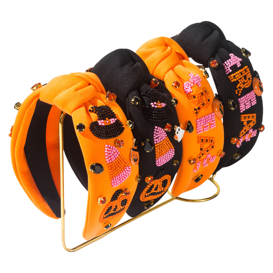 Auraquise - Halloween Fall Pumpkin Corn Headband Seed Beads Rhinestones Pearl Knot