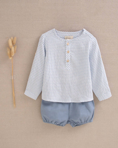 Dadati - Baby boy set light blue gingham shirt and shorts