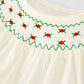 Rylee Faith Designs - White Christmas Girl's Dress: Delicate Embroidery with Red Bow Details