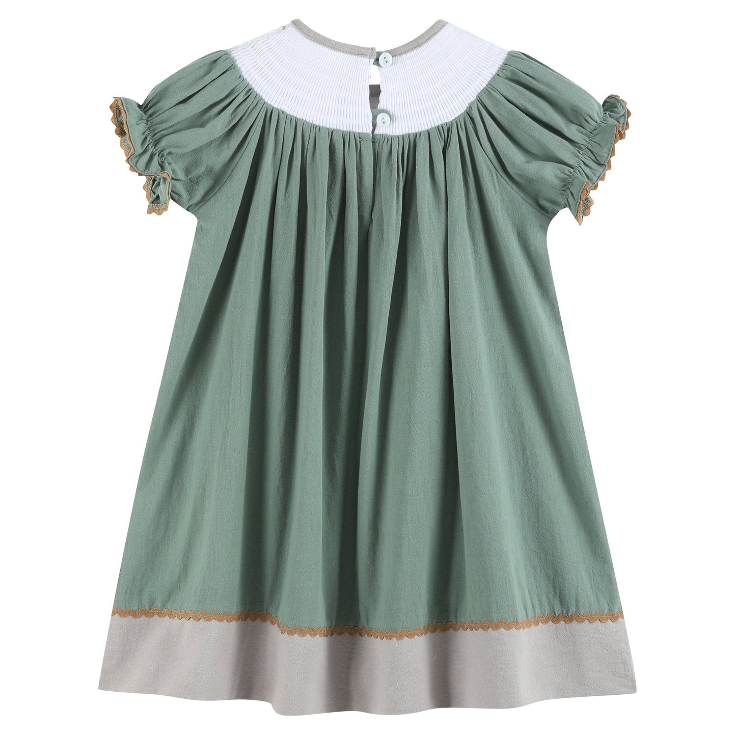 Lil Cactus - Sage Green Mallard Smocked Bishop Dress