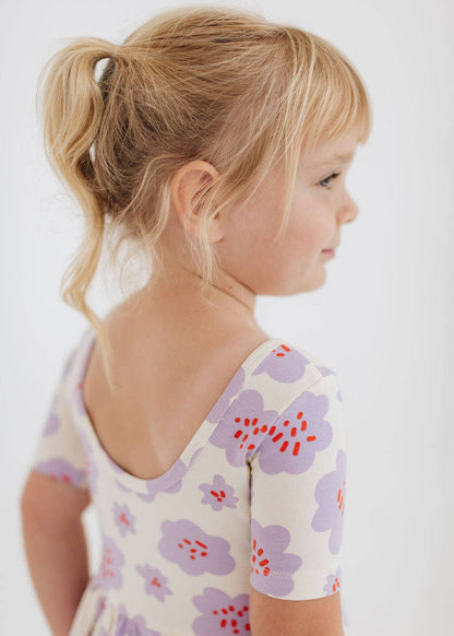 Good Apples Kids - Short Sleeve Twirl Dress in Lavender Blooms Pre-sale