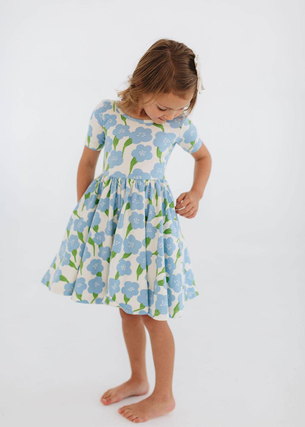 Good Apples Kids - Short Sleeve Twirl Dress in Blue Garden Pre-sale