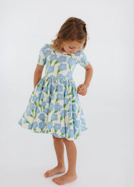 Good Apples Kids - Short Sleeve Twirl Dress in Blue Garden Pre-sale
