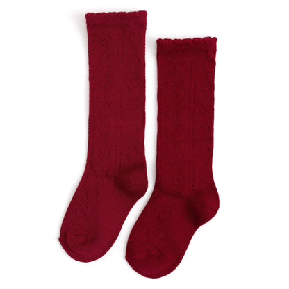 Little Stocking Co. - Scalloped Fancy Knee High Socks - Crimson
