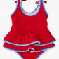 RuffleButts + RuggedButts - Girls Vintage Red Crochet Detail Peplum One Piece Swimsuit