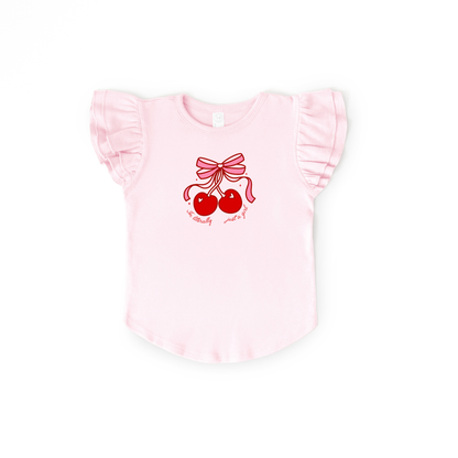 Benny & Ray Apparel - I'm Literally Just a Girl Cherry Kid Flutter Sleeve Shirt