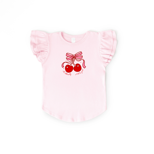 Benny & Ray Apparel - I'm Literally Just a Girl Cherry Kid Flutter Sleeve Shirt