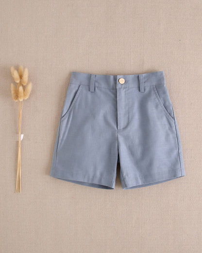 Dadati - Dark pastel blue linen boy's Bermuda shorts