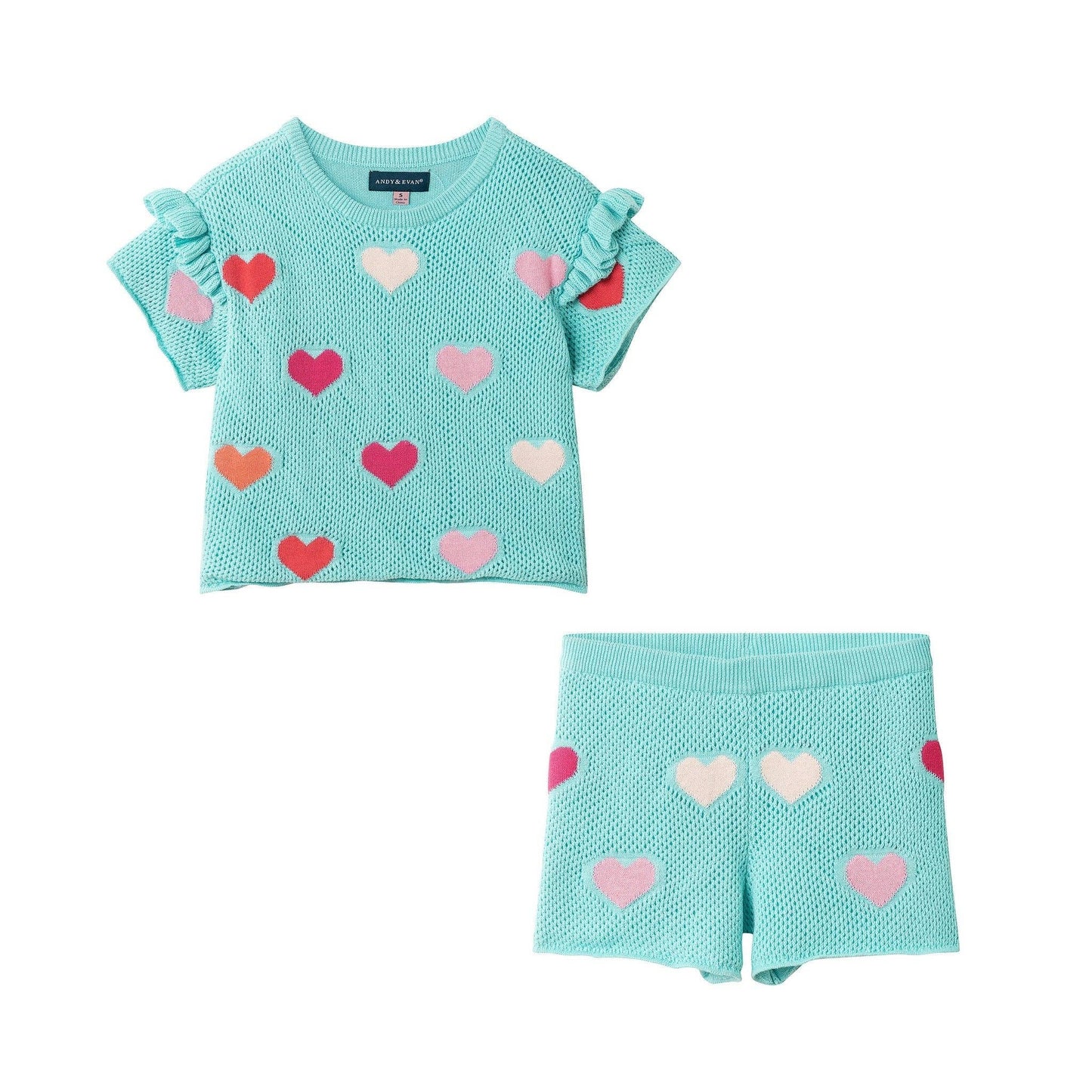 Andy & Evan - Girls Heart Crochet Set | Aqua Hearts