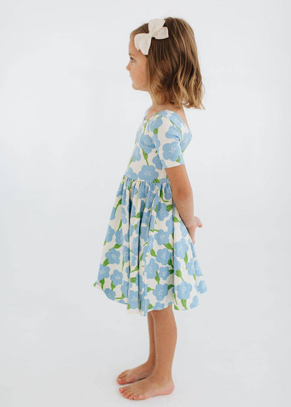 Good Apples Kids - Short Sleeve Twirl Dress in Blue Garden Pre-sale