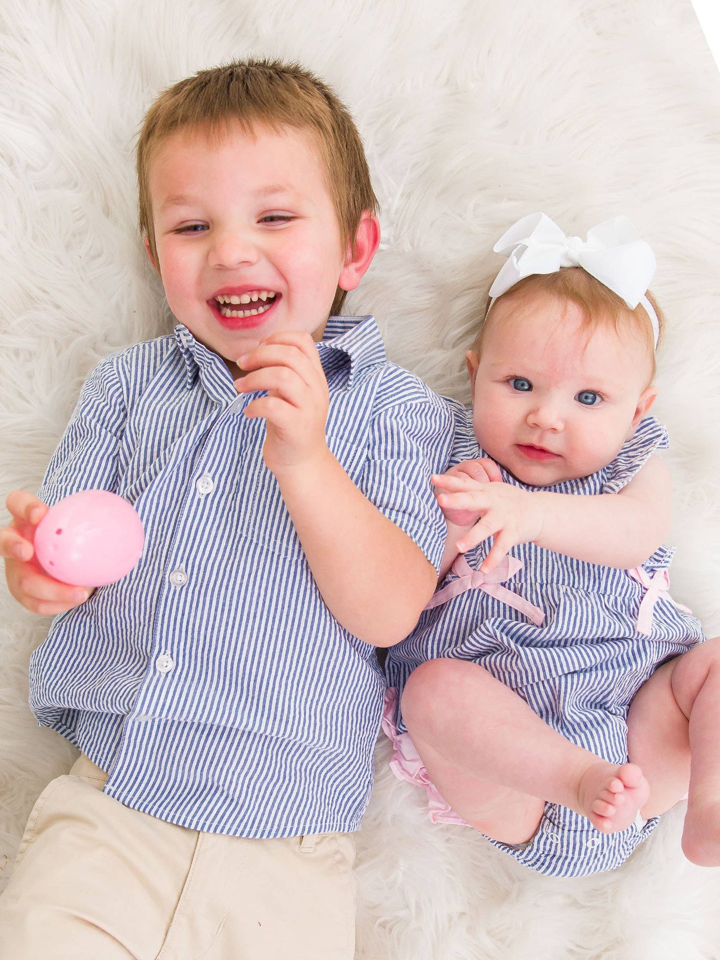 Boys Classic Blue Seersucker Short Sleeve Button Down Shirt