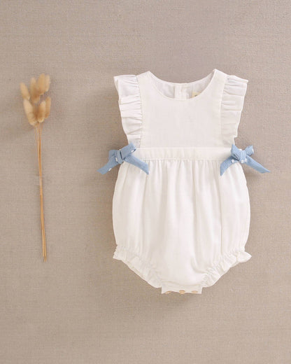 Dadati - White baby girl romper with blue side bows