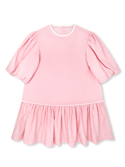 Harper Dress - PRESCOTT PINK CORDUROY WITH WHITE CORDUROY PIPING
