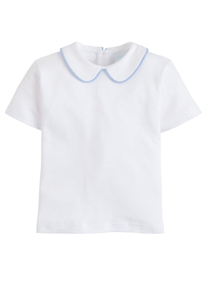 Piped Peter Pan Short Sleeve - Light Blue/White Little English