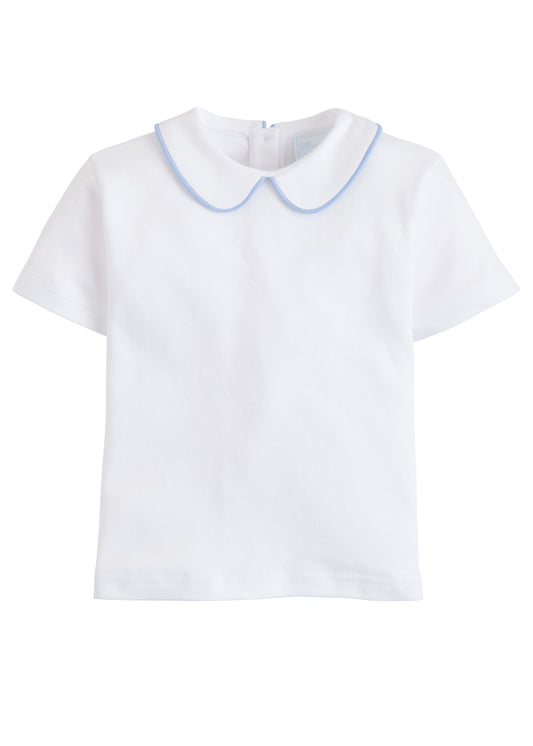 Piped Peter Pan Short Sleeve - Light Blue/White Little English